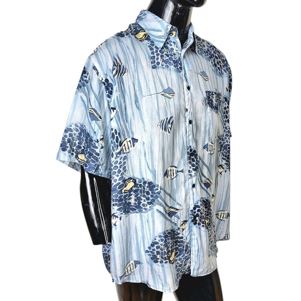Vintage Roundtree & Yorke 100% Silk Ocean Fish Print Button-Down Shirt Men's XL - Picture 4 of 6